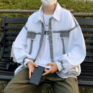 牛仔外套男秋季潮牌小众设计感工装休闲情侣夹克上衣 W3751-P70图片