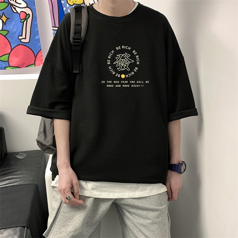 Q11163-P30春夏季七分袖t恤男大码五分袖男短袖中袖,男装T恤,电商A040