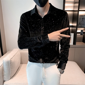 B302HF304P552023早春新款男士长袖满天星亮片衬衫社会风图片