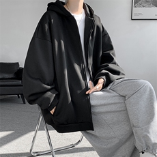 5XL-M潮流大码卫衣男休闲宽松情侣开衫连帽纯色卫衣外套WY07P38，男装卫衣，电商D206-1