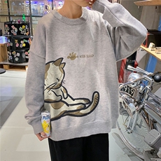 1港风新款宽松休闲中性情侣潮流印花毛衣男外套7783P55加绒P70，男装针织衫/毛衣，星座226-2