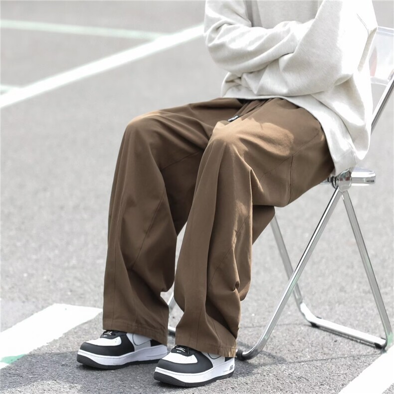 日系棕色廓形阔腿工装裤男士宽松直筒裤R04P38,男装休闲裤,星座1116-2
