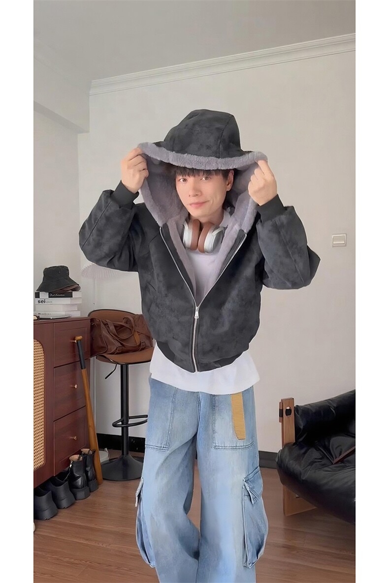 ！冬季加绒加厚荔枝纹皮座山雕外套男女款毛领棉衣-A2363P98,男装棉衣,电商B241