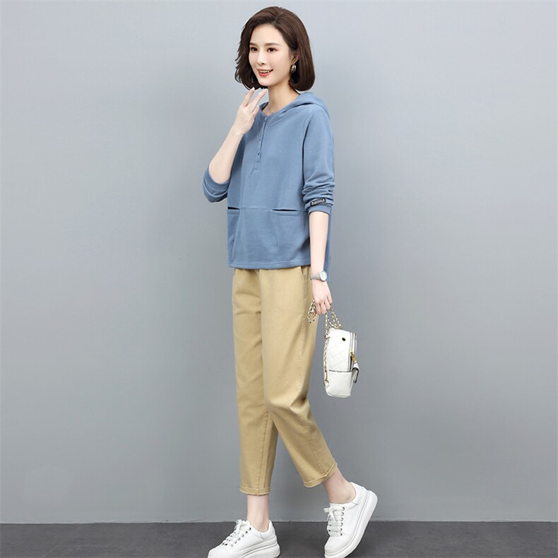 2025春装新款时尚休闲中年妈妈春秋连帽卫衣两件套洋气减龄套装女,女装套装/套裙,忆绮罗