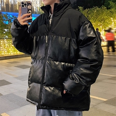 新款PU皮棉衣男士外套宽松冬装加厚港风学生帅气面包服M6689-P100，男装棉衣，星座815-2
