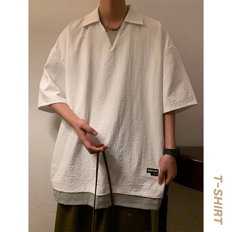 冰氧仿棉短袖港风暖光体恤休闲百搭纯色POLO衫男上衣TC3143-P35图片