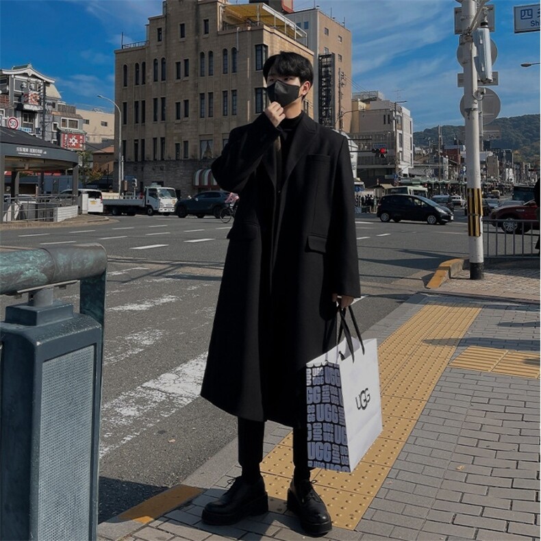 网红很仙的韩版毛呢子大衣男女情侣款中长款英伦风衣加厚外套,男装风衣,星座710