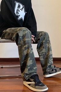 WASSUP HAPPY美式hiphop高街迷彩工装裤男秋季宽松阔腿休闲长裤子图片