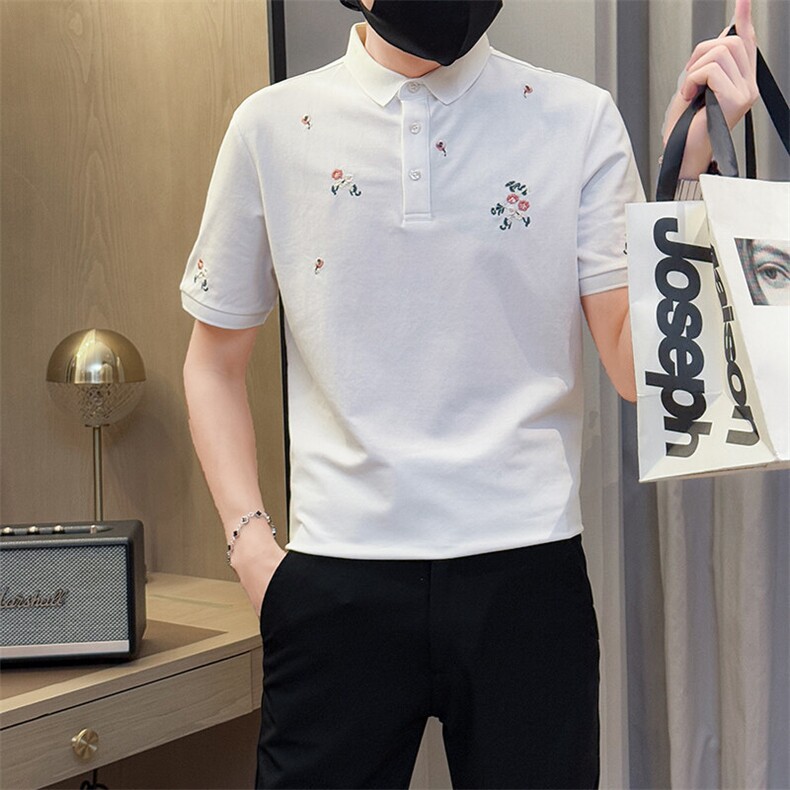 2025夏季短袖T恤碎花刺绣翻领Polo衫-25136-P53,男装T恤,电商D342
