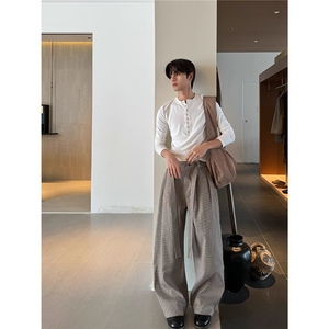 美式复古慵懒松弛宽松竖条纹百搭直筒裤男女休闲宽松阔腿拖地裤图片