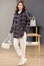 四季青复古加厚磨毛格子连帽外套女秋季高级感休闲百搭长袖上衣，女装衬衫，江忆布依