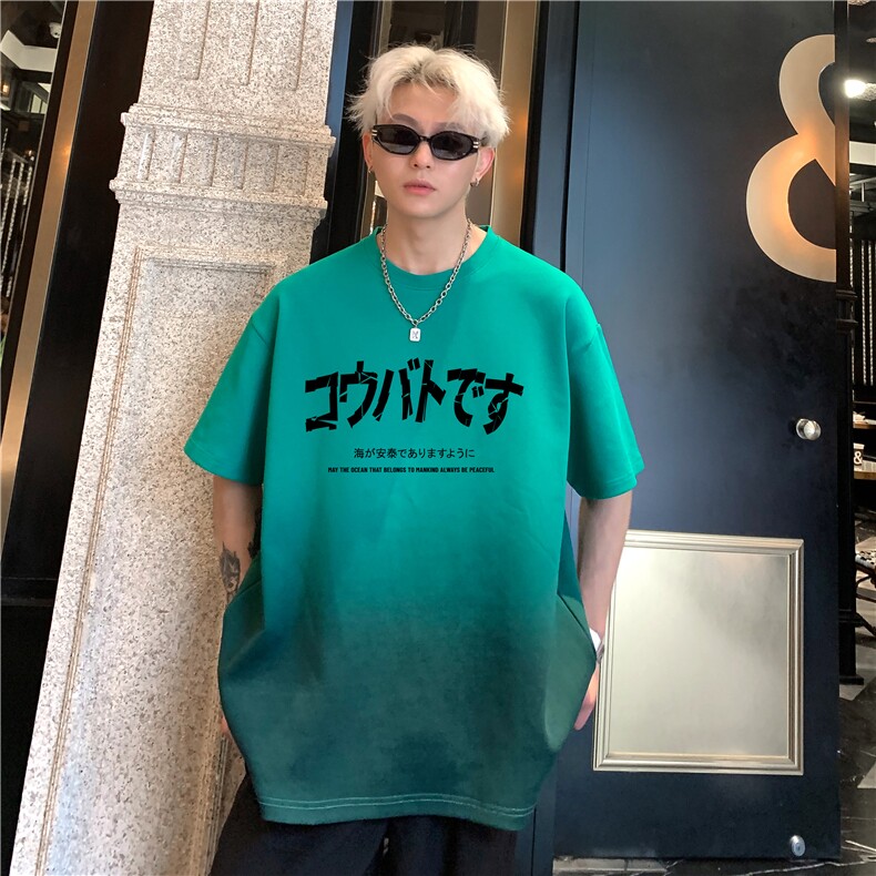 美式重磅短袖T恤男夏季重工艺印花渐变色设计感高级半袖T328-p38图片
