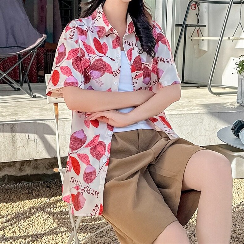 复古夏威夷碎花短袖衬衫男女港风沙滩海边休闲情侣衬衣CS131/P30,女装衬衫,星座506