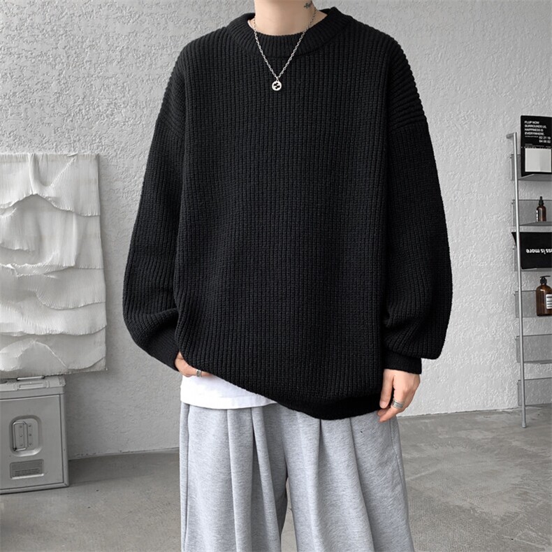 8XL-M纯色圆领毛衣秋冬季宽松套头针织衫慵懒风毛线衣MY1506/P68,男装针织衫/毛衣,电商B238
