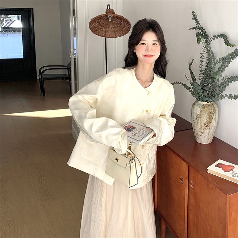 新中式国风小香风提花外套女2025春秋季新款韩版休闲显瘦短款上衣,女装短外套,2D035