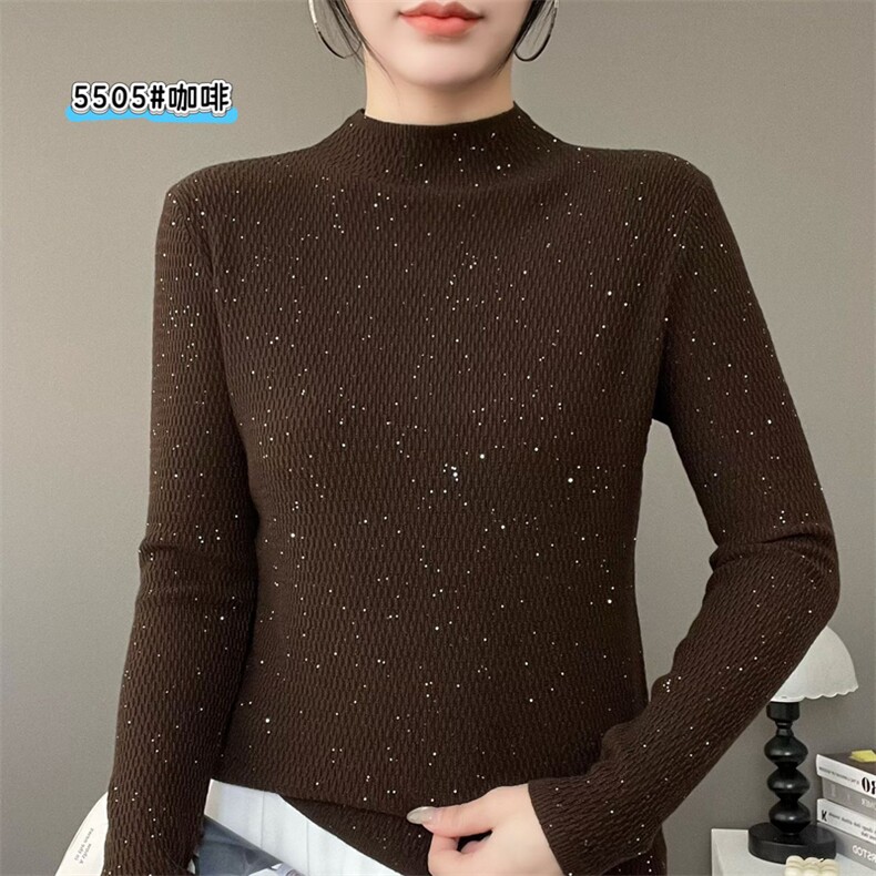 2025年秋季常规长袖长袖通勤星空珠片纱半高时尚百搭日期简约,针织衫/毛衣,暖姿羊绒