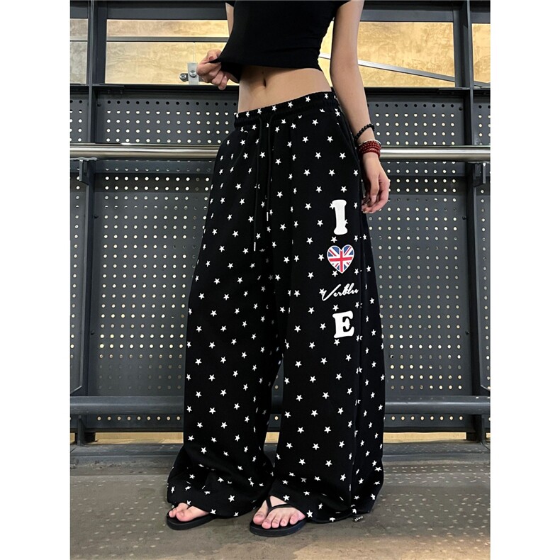 美式街头星星满印抽绳休闲裤男女新款松紧腰垂感阔腿裤MK3126P50,男装休闲裤,星座1013-5