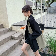 拼接方领纯色短袖极简风长袖西装韩版春秋小个子炸街气质网红时尚，女装西装，浙宝189