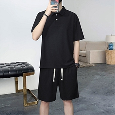 黑色短袖polo衫男高级感痞帅轻熟风男装重磅有领t恤美式纯棉半袖，男装休闲套装，星座209