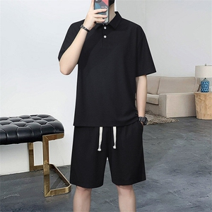 黑色短袖polo衫男高级感痞帅轻熟风男装重磅有领t恤美式纯棉半袖