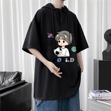 LD54207-P45连帽短袖t恤男大码胖子带帽五分袖中袖，男装T恤，电商A040