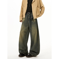 xz905-2-Z082#P65-（控98）美式高街阔腿水洗牛仔裤，男装牛仔裤，星座905-2