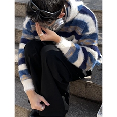 【有货】MY366LL-特P58水貂毛条纹连帽毛衣男慵懒风针织衫外套，男装针织衫/毛衣，星座1007（原301D）