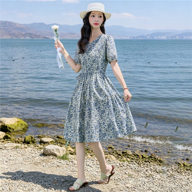 6802时尚印花抽绳显瘦连衣裙,女装连衣裙,倪叶myz