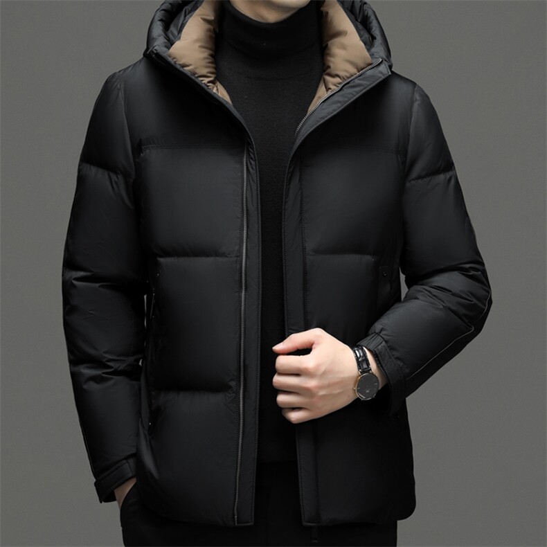 冬季新款男士连帽休闲御寒羽绒服中年男装白鸭绒厚款保暖外套,男装羽绒服,电商B212（原钱塘6029）