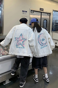 2025春季港风大码不一样印花情侣牛仔夹克外套男JK563-P6588图片