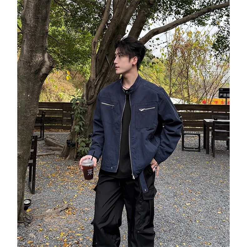 26春装高品质老钱风立领夹克外套男女美式潮牌拉链工装风宽松上衣，男装夹克，电商A486