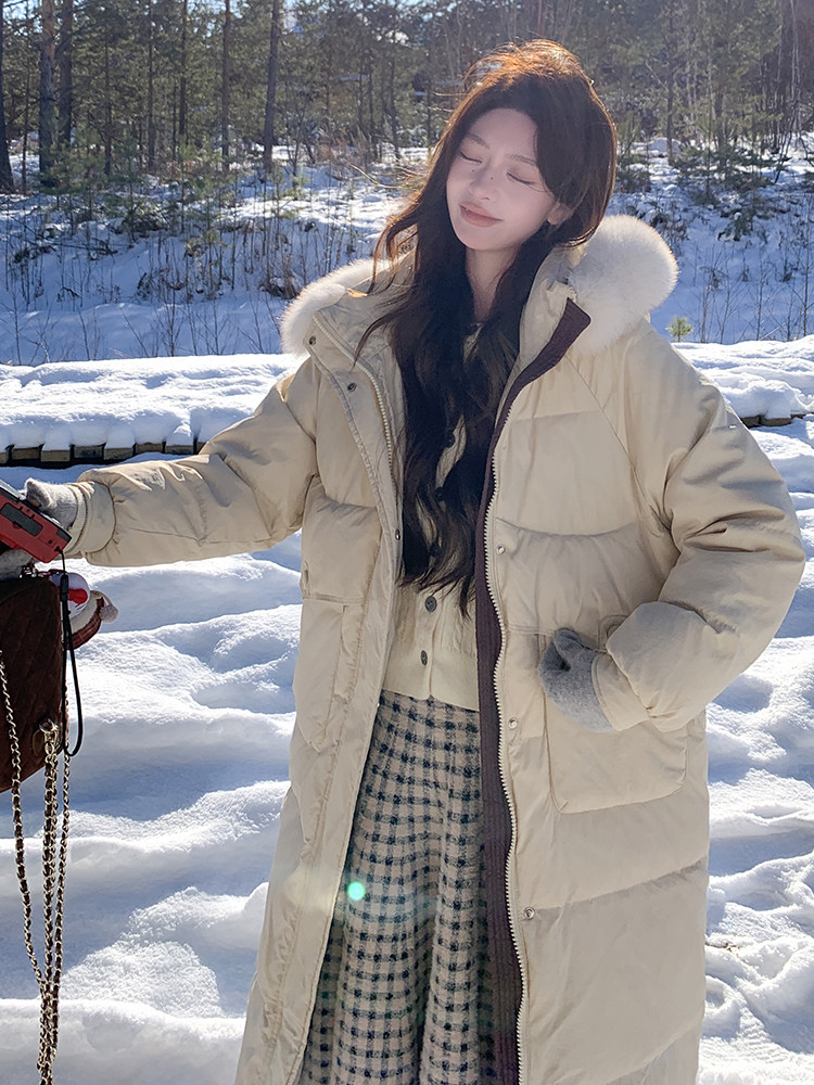 水衣源8806款中长款连帽狐狸毛领宽松阔版加厚保暖羽绒服女,女装羽绒服,水衣源