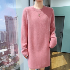 秋冬季新款舒适时尚百搭加厚圆领貂绒裙，女装针织衫/毛衣，冬贝尔貂绒