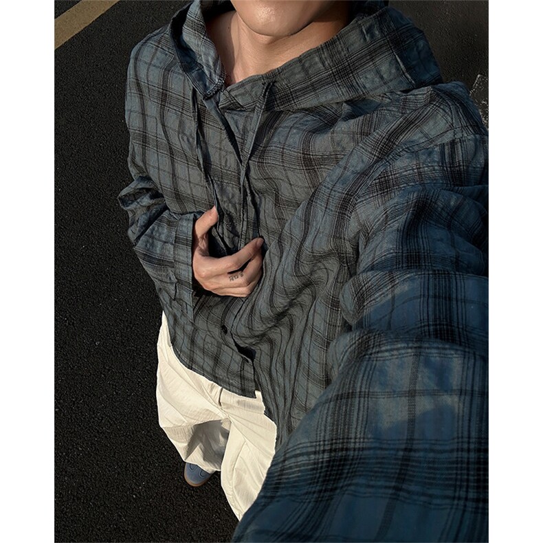 CS61-特P37无差价夏季轻薄微微皱连帽防晒宽松衬衫，男装防晒衣，电商B327