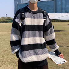 条纹拼色毛衣男秋冬ins潮流宽松打底上衣M668P35，男装针织衫/毛衣，星座1116-2