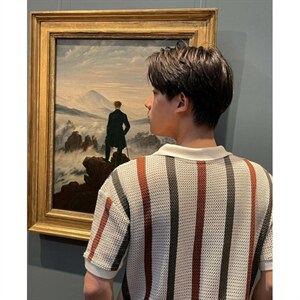 夏季粗针镂空针织衫男士潮牌时尚条纹撞色毛织休闲短袖polo衫图片
