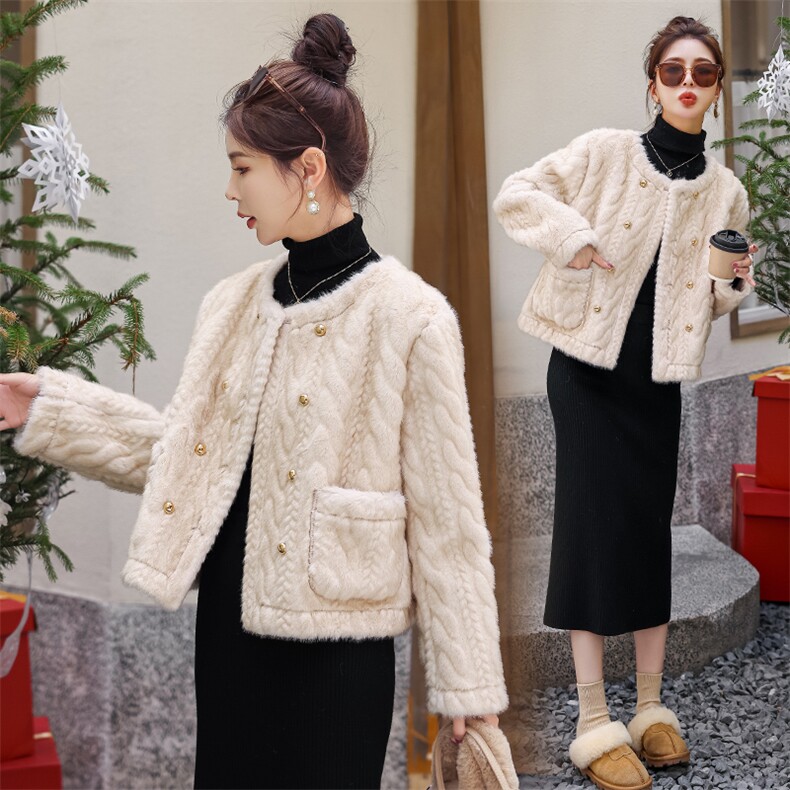 现货2025冬加厚仿水貂绒皮毛一体毛毛环保皮草女时尚皮毛休闲外套,女装短外套,丽美静依