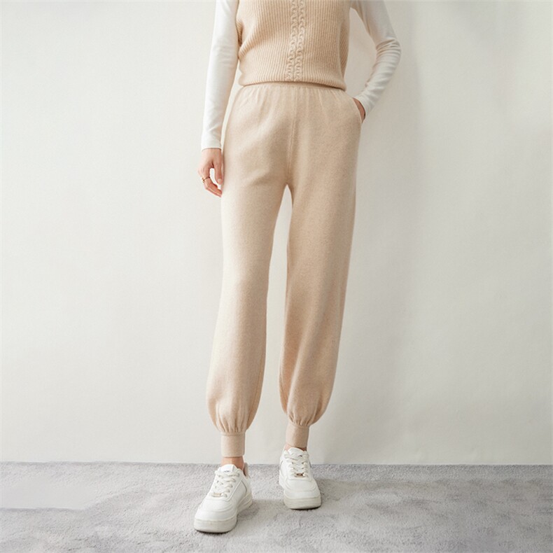 时尚百搭羊绒休闲裤女宽松显瘦高腰收口长裤舒适保暖家居裤图片