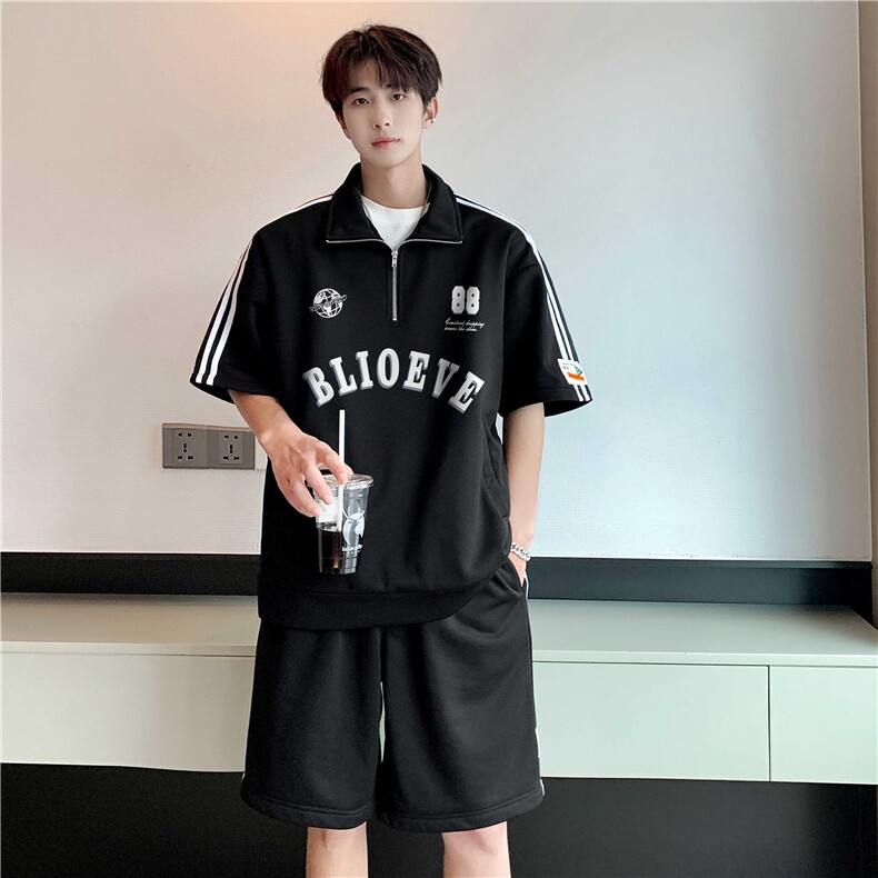 现货不缺货夏季男装休闲运动套装百搭撞色套装1209-1-TZ12-P65，男装休闲套装，星座1209-1