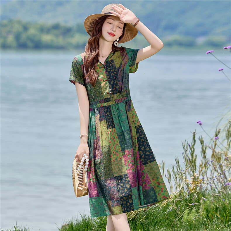 气质棉麻碎花连衣裙2026新款今年流行收腰显瘦夏装巨好看裙子,女装连衣裙,倪叶myz