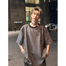 CP1186-P49计感垫肩t恤潮牌痞帅亮晶晶半拉链短袖男夏季高级感，男装T恤，电商B323A
