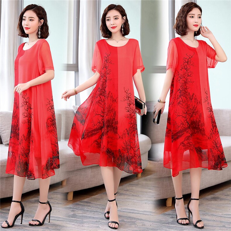 特大码女夏季胖mm200斤薄款碎花胖妈妈连衣裙高贵洋气显瘦中长裙，女装连衣裙，缘衣格