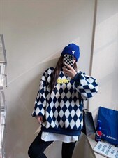 冬季新款棋盘格重工刺绣羊羔毛卫衣，女装卫衣/绒衫，AT(2F)