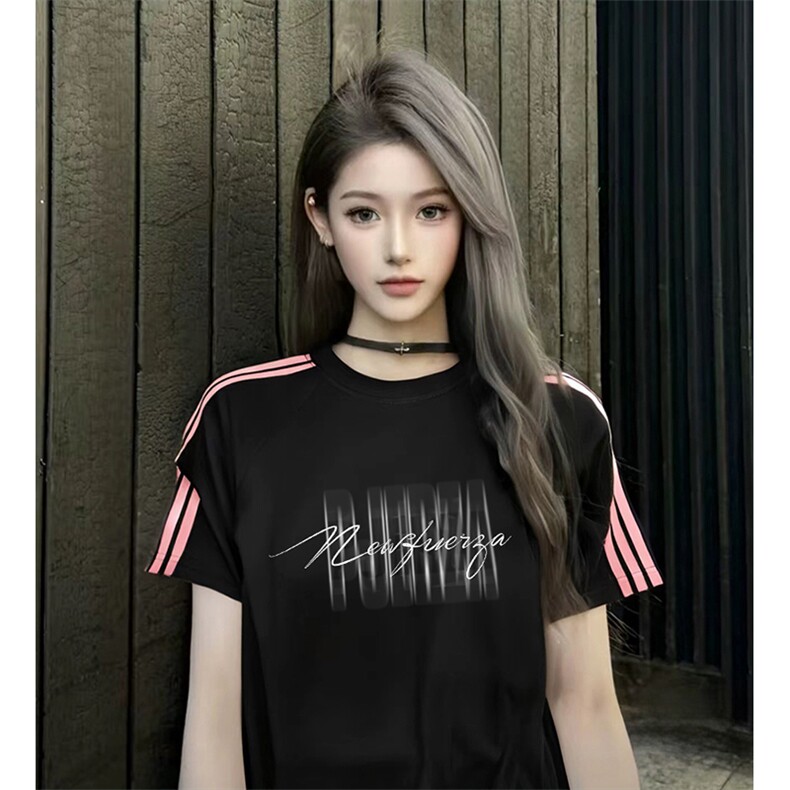 抖音得物品质二开240克宽松纯棉美式潮牌印花三条杠中性风短袖T恤，男装T恤，电商A486