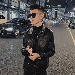 社会小伙修身机车服痞帅水洗皮衣翻领休闲夹克韩版D811-P118控148图片