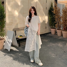 蕾丝拼接白色不规则T恤连衣裙女夏2025新款爆款流行巨好看超火，女装连衣裙，2C123