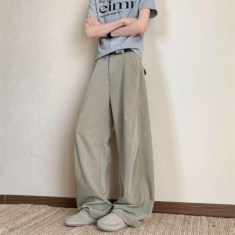 春夏美式高街褶皱休闲裤男女西裤直筒垂感裤子潮牌百搭阔腿长裤子图片