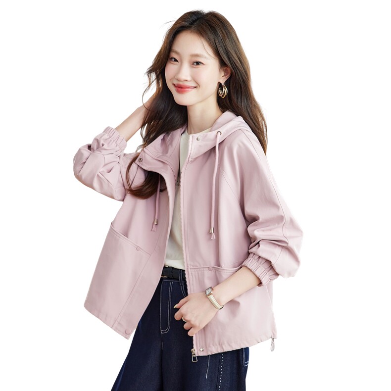 时尚减龄少女粉色短款外套女2025秋新款宽松百搭连帽休闲夹克上衣,商品下架区,慕咨