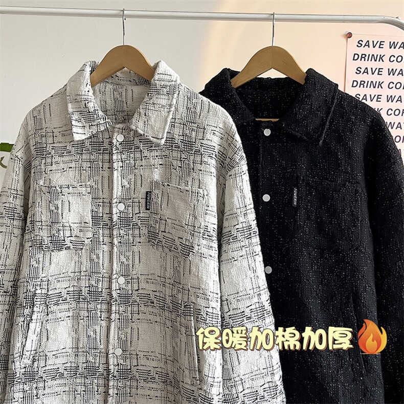 冬美式百搭加棉加厚棉服男情侣小香风格子保暖外套J595J加棉-P95,男装棉衣,电商A001
