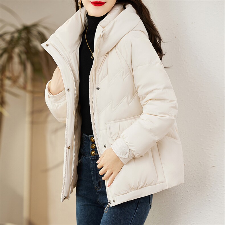 现货白鸭绒羽绒服女连帽新款短款面包服时尚宽松休闲保暖轻暖外套,女装羽绒服,贵人树